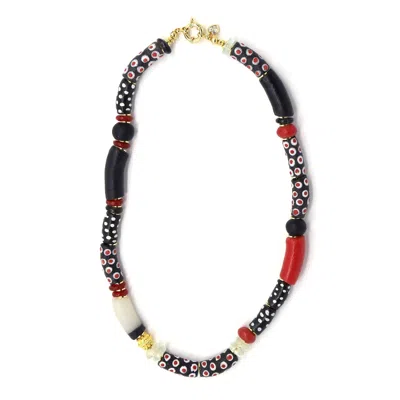 Shar Oke Women's Red / White / Gold Recycled African Recycled Glass Necklace In Multi