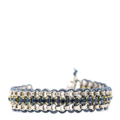 Shar Oke Women's Silver / Blue Antique Silver Chain, Blue Montana Crystals & Blue Leather Bracelet In Multi