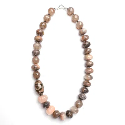 Shar Oke Women's Silver / Brown Chocolate Moonstone Beaded Necklace In Multi