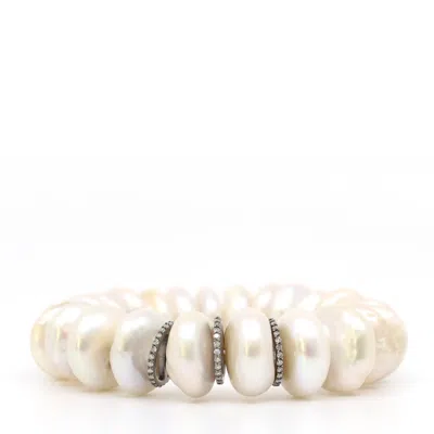 Shar Oke Women's Silver / White Diamonds & Coin Freshwater Pearls Bracelet In Silver/white