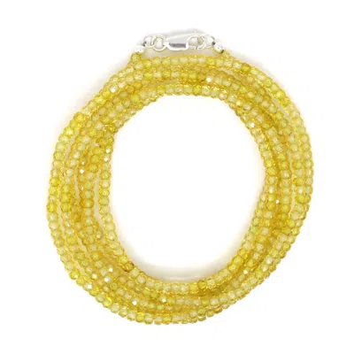 Shar Oke Women's Yellow / Silver Yellow Cubic Zirconia & Sterling Silver Wrap Bracelet In Multi