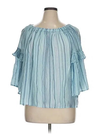 Pre-owned Sharagano 3/4 Sleeve Blouse In Blue