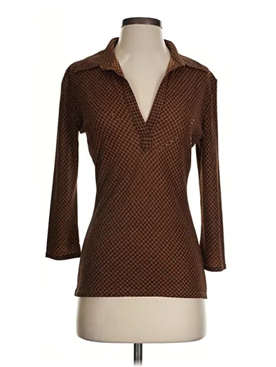 Pre-owned Sharagano 3/4 Sleeve Top Brown Cowl Neck Tops