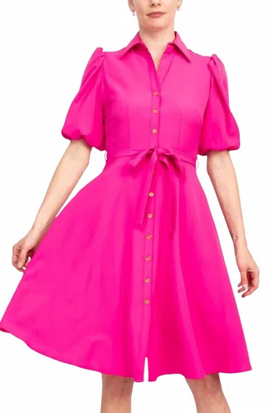 Sharagano Collared Short Sleeve Button Front Dress With Pockets In Precious Pink