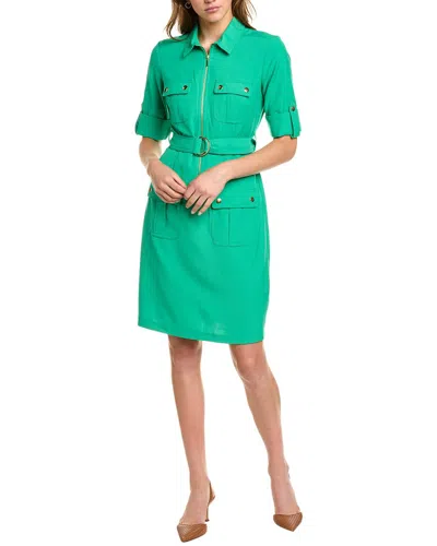 Sharagano Front Zip Sheath Dress In Green