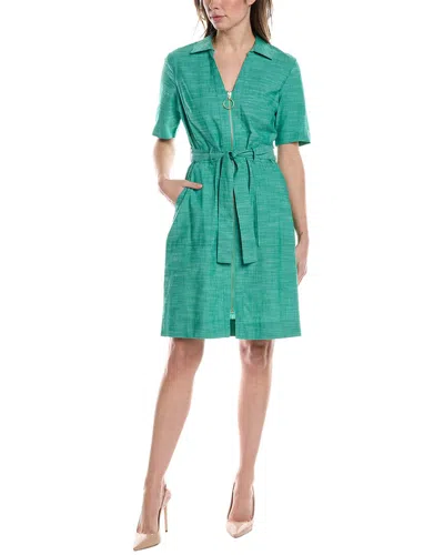 Sharagano Front Zip Shirtdress In Green