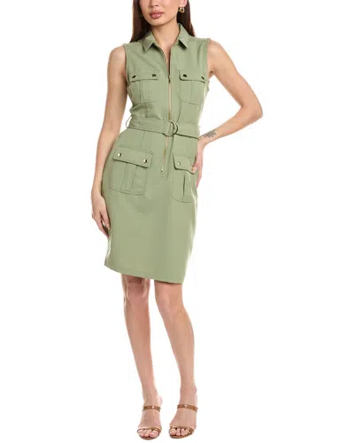 Sharagano Front Zip Shirtdress In Green
