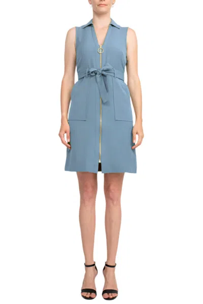 Sharagano Hw3s196175 Short Fitted Collared Cocktail Dress In Blue