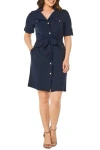 Sharagano Hw3s196l7 Short Button Down Belt Cocktail Dress In Blue