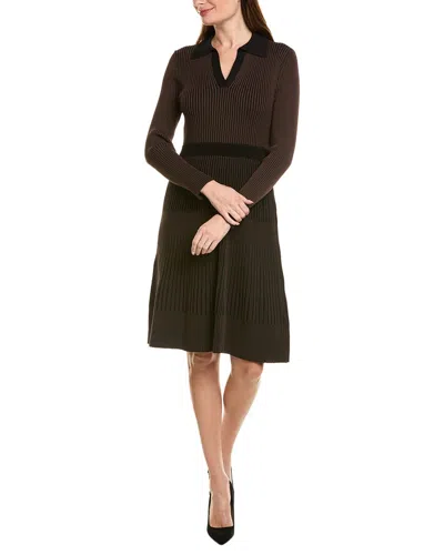 Sharagano Long Sleeve Midi Dress In Brown