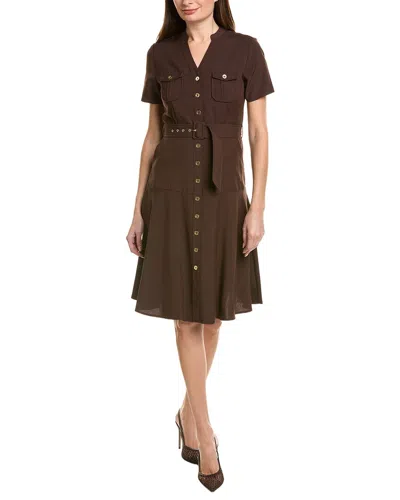 Sharagano Short Sleeve Shirtdress In Brown