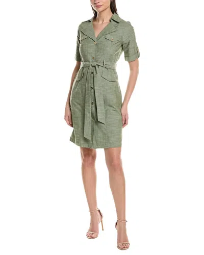 Sharagano Short Sleeve Shirtdress In Green