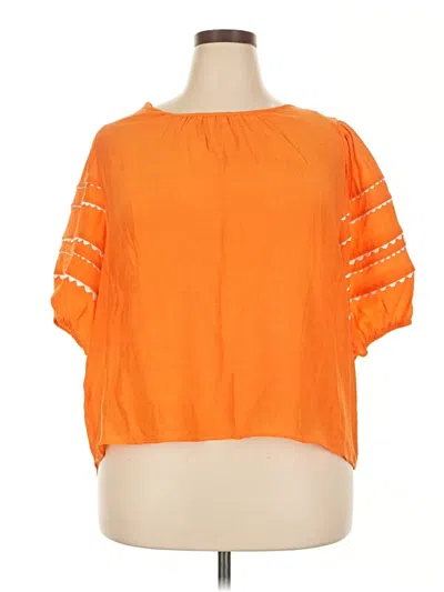 Sharagano Short Sleeve Top Orange Square Neckline Tops