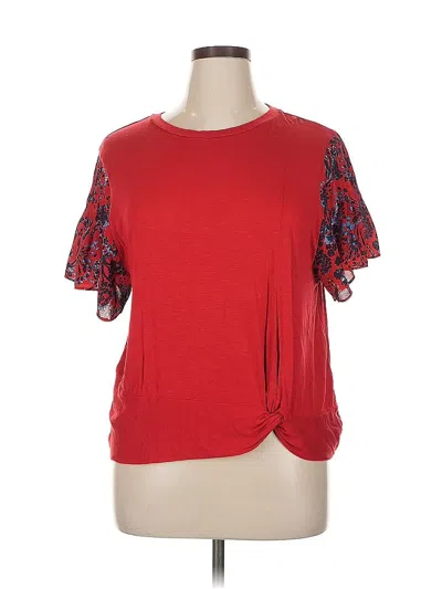 Pre-owned Sharagano Short Sleeve Top Red Keyhole Neckline Tops