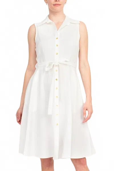 Sharagano Sleeveless Button Down Collar Shirt Dress In Ivory In White