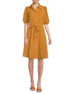 Sharagano Women's Belted Puff Sleeve Dress In Gold
