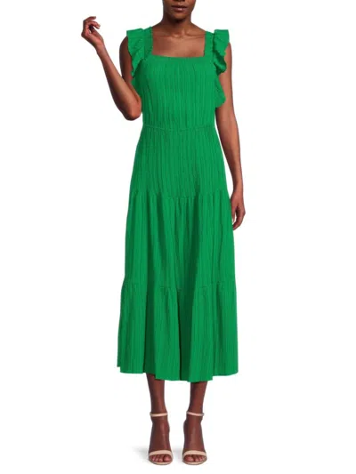 Sharagano Women's Flutter Sleeve Tiered Midi Dress In Forest Green