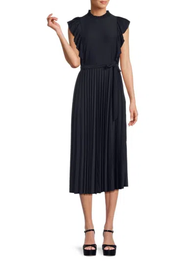 Sharagano Women's Pleated & Belted Midaxi Dress In Deep Navy
