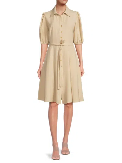 Sharagano Women's Puff Sleeve Belted Dress In Warm Sand