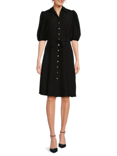Sharagano Women's Spread Collar Belted Shirtdress In Very Black