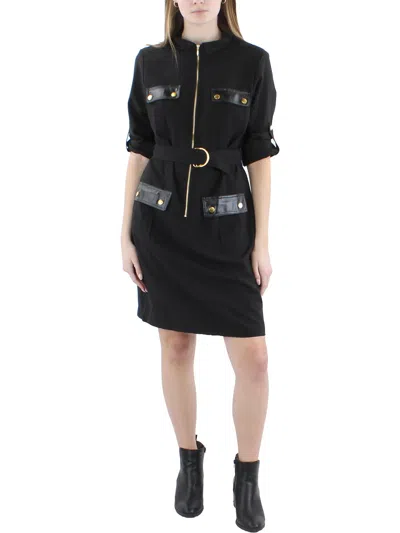 Sharagano Womens Collar Roll Up Sleeves Mini Dress In Black