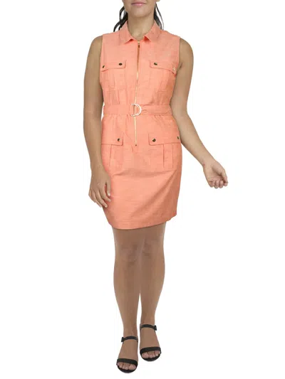 Sharagano Womens Solid Chambray Shift Dress In Blue