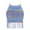 Shareyourluce Women's Blue / White Blue Sunkissed Knit Top With Fringes In Blue/white