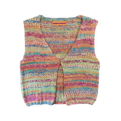 Shareyourluce Women's Green / Yellow / Orange Orange Happiness Knitted Vest In Green/yellow/orange