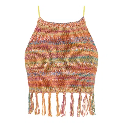 Shareyourluce Women's Pink / Purple / Yellow Orange Sunkissed Knit Top With Fringes In Pink/purple/yellow