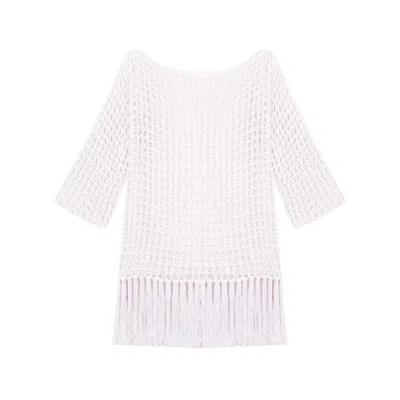 Shareyourluce Women's White Fishnet Dress With Fringes