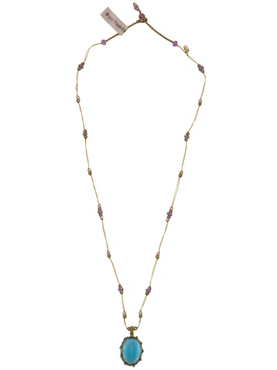 Sharing Short "tibetan Vvv" Pendant Necklace In Blue
