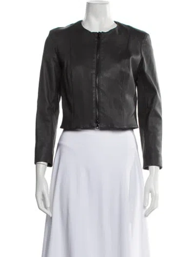 Pre-owned Sharis Place Private Label Leather Biker Jacket In Gray