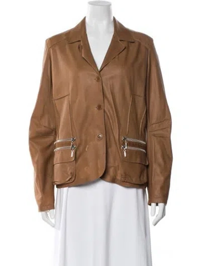 Pre-owned Sharis Place Private Label Leather Blazer In Brown
