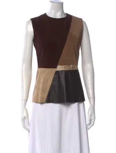 Pre-owned Sharis Place Private Label Leather Colorblock Pattern Top In Brown
