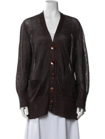 Pre-owned Sharis Place Private Label Linen V-neck Sweater In Brown