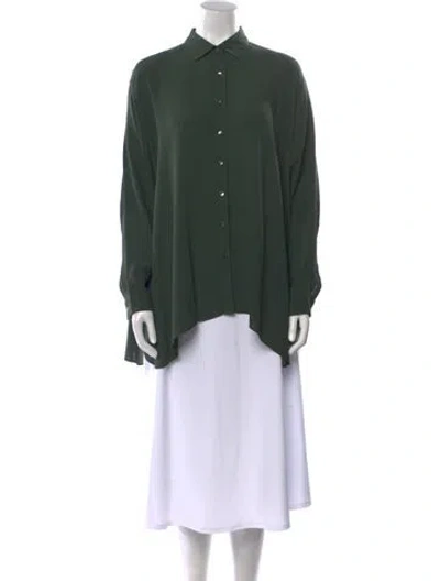 Pre-owned Sharis Place Private Label Long Sleeve Button-up Top In Green
