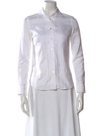 Pre-owned Sharis Place Private Label Long Sleeve Button-up Top In White