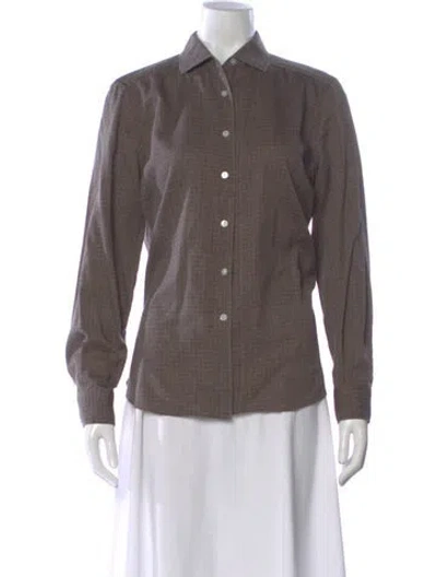 Pre-owned Sharis Place Private Label Patterned Long Sleeve Button-up Top In Gray