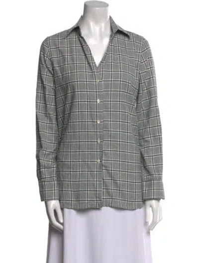 Pre-owned Sharis Place Private Label Plaid Print Long Sleeve Button-up Top In Gray