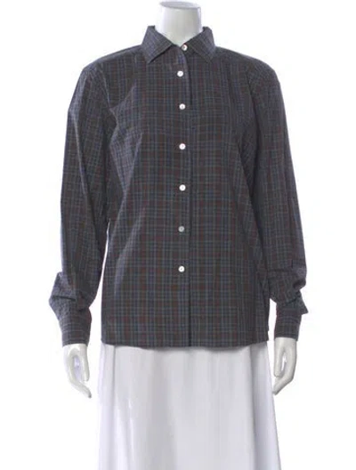 Pre-owned Sharis Place Private Label Plaid Print Long Sleeve Button-up Top In Gray