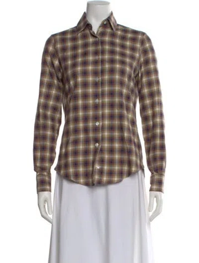 Pre-owned Sharis Place Private Label Plaid Print Long Sleeve Button-up Top In Multi