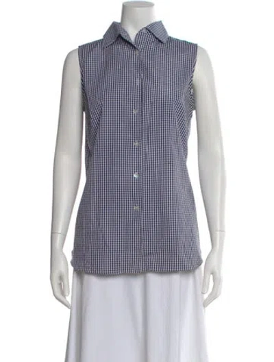 Pre-owned Sharis Place Private Label Plaid Print Sleeveless Button-up Top In Blue