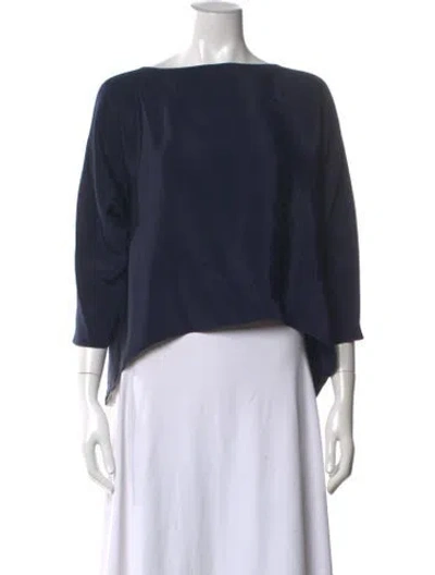 Pre-owned Sharis Place Private Label Silk Bateau Neckline Top In Blue