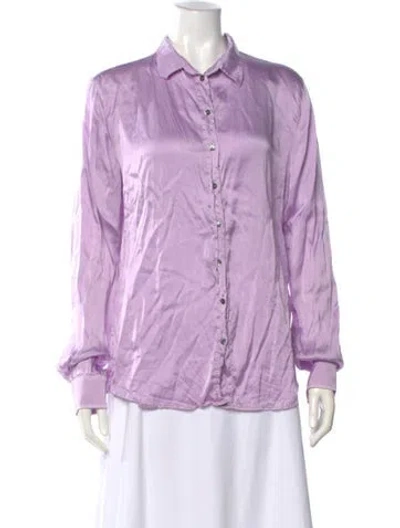 Pre-owned Sharis Place Private Label Silk Long Sleeve Button-up Top In Purple