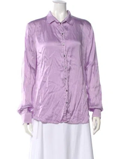 Pre-owned Sharis Place Private Label Silk Long Sleeve Button-up Top In Purple