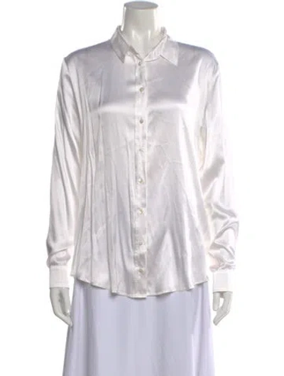 Pre-owned Sharis Place Private Label Silk Long Sleeve Button-up Top In White