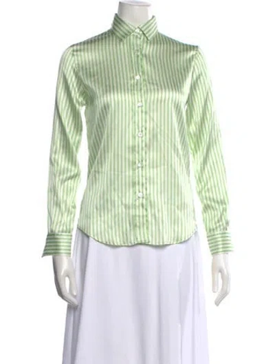 Pre-owned Sharis Place Private Label Silk Striped Top In Green