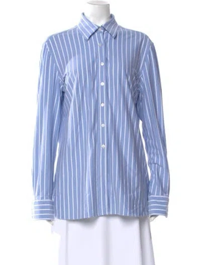Pre-owned Sharis Place Private Label Striped Long Sleeve Button-up Top In Blue
