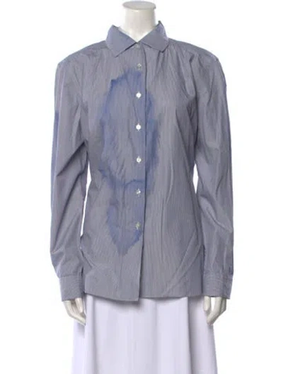 Pre-owned Sharis Place Private Label Striped Long Sleeve Button-up Top In Blue