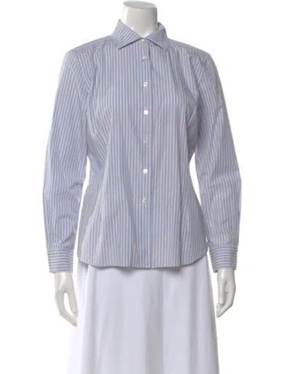Pre-owned Sharis Place Private Label Striped Long Sleeve Button-up Top In Blue